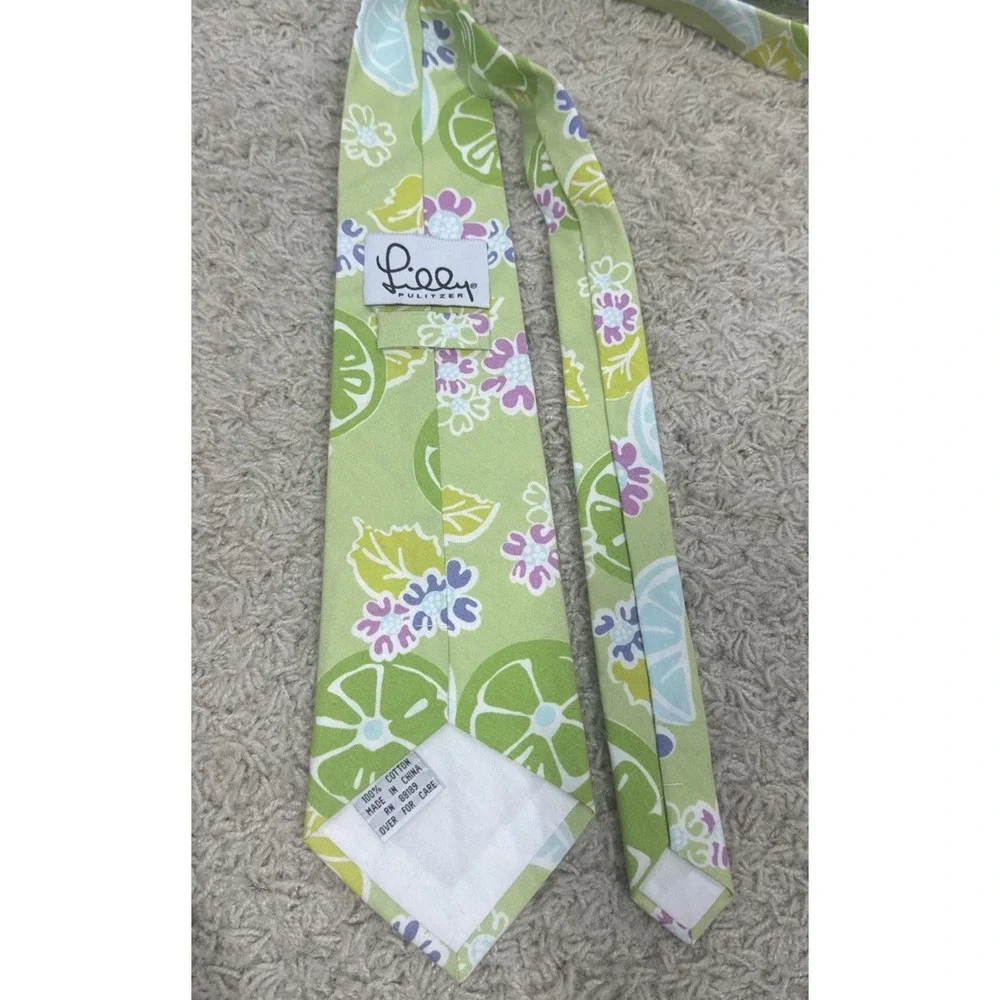 Lilly Pulitzer VTG Y2K Mens Necktie Citrus Lemon Lime Twist Palm Beach Resort